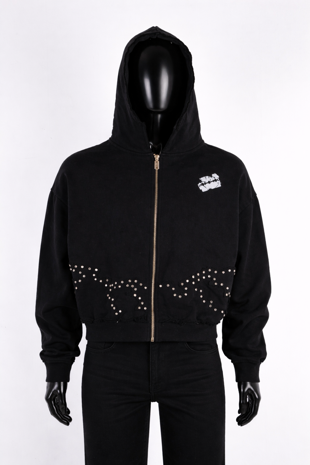 SCHOOL OF HARDROCK Studded Crop Hoodie