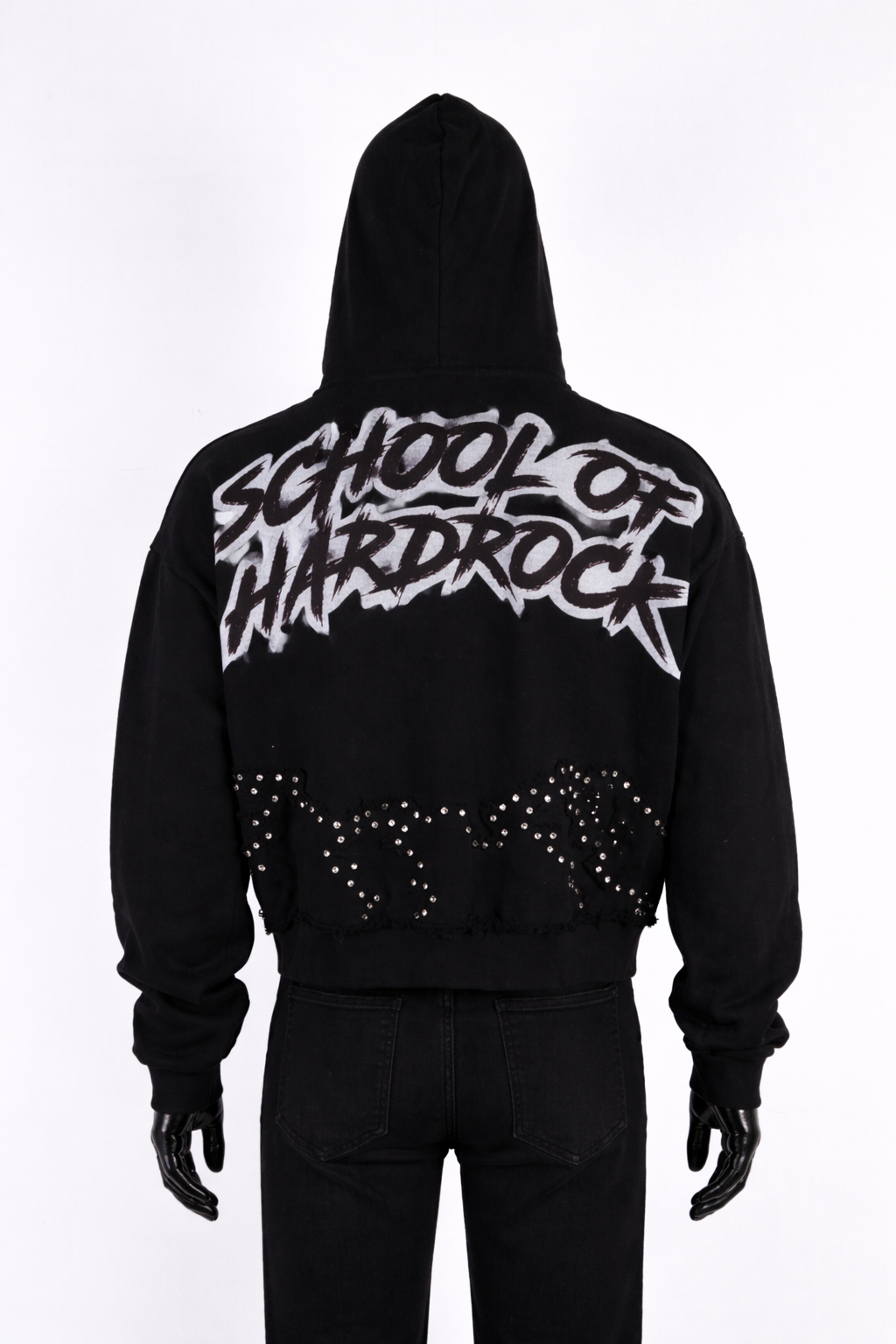 SCHOOL OF HARDROCK Studded Crop Hoodie