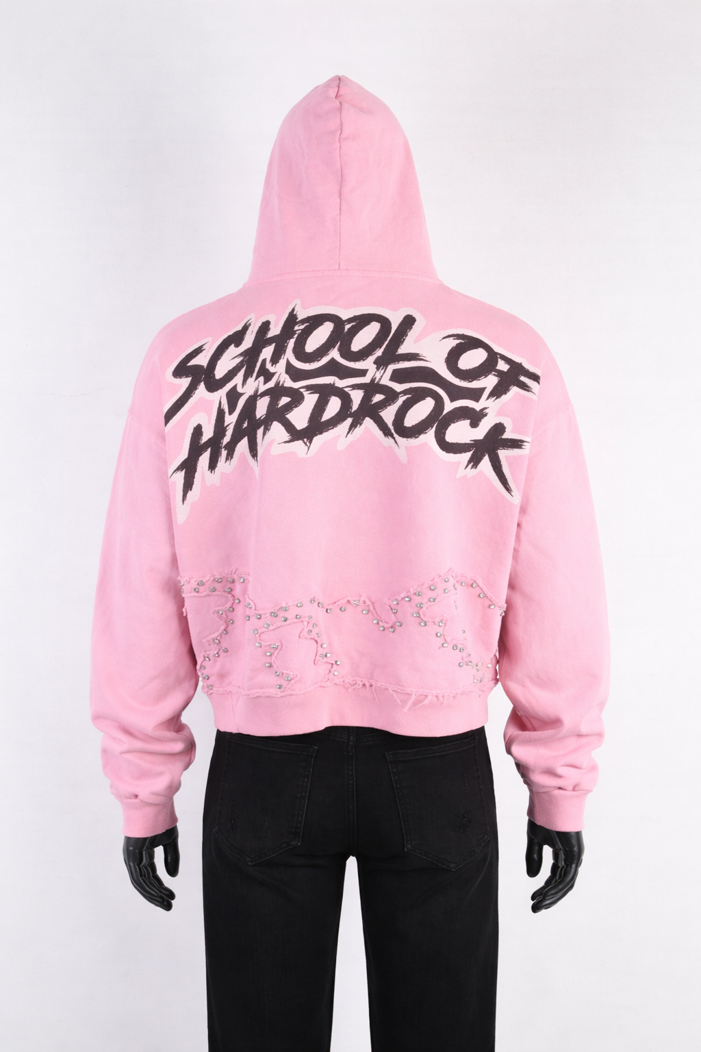 SCHOOL OF HARDROCK Studded Crop Hoodie